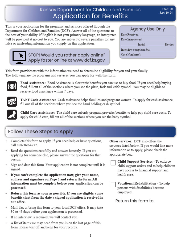 Kansas DCF Benefits Application Form | PDF | Race And Ethnicity In The ...