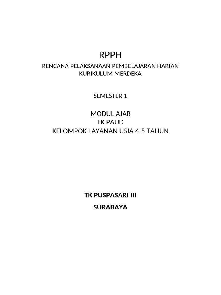RPPH Pembelajaran TK Kurikulum Merdeka | PDF