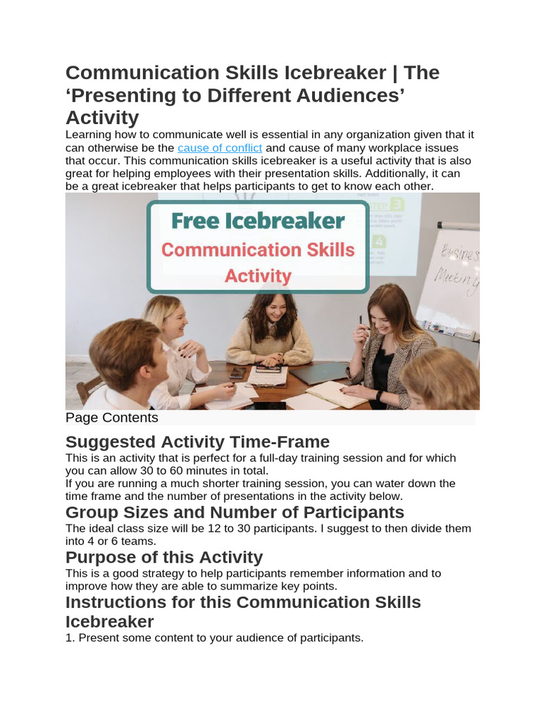 Effective Communication Skills Icebreaker | PDF