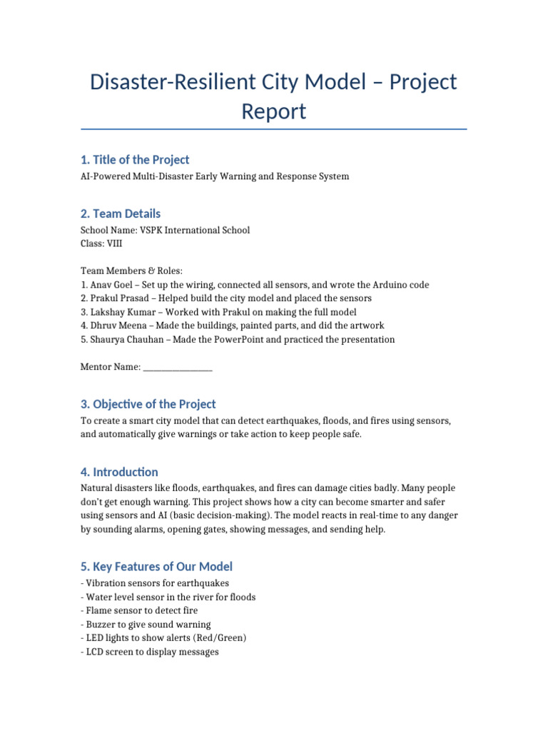 Disaster Resilient City Report Simplified | PDF | Arduino
