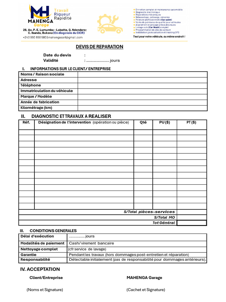 Fiche Ordre de Réparation Vierge | PDF