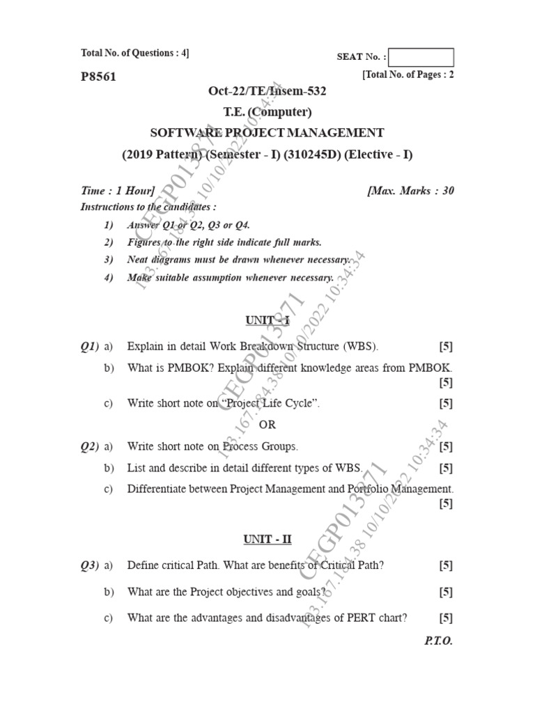 Software Project Management Exam Guide | PDF | Project Management ...