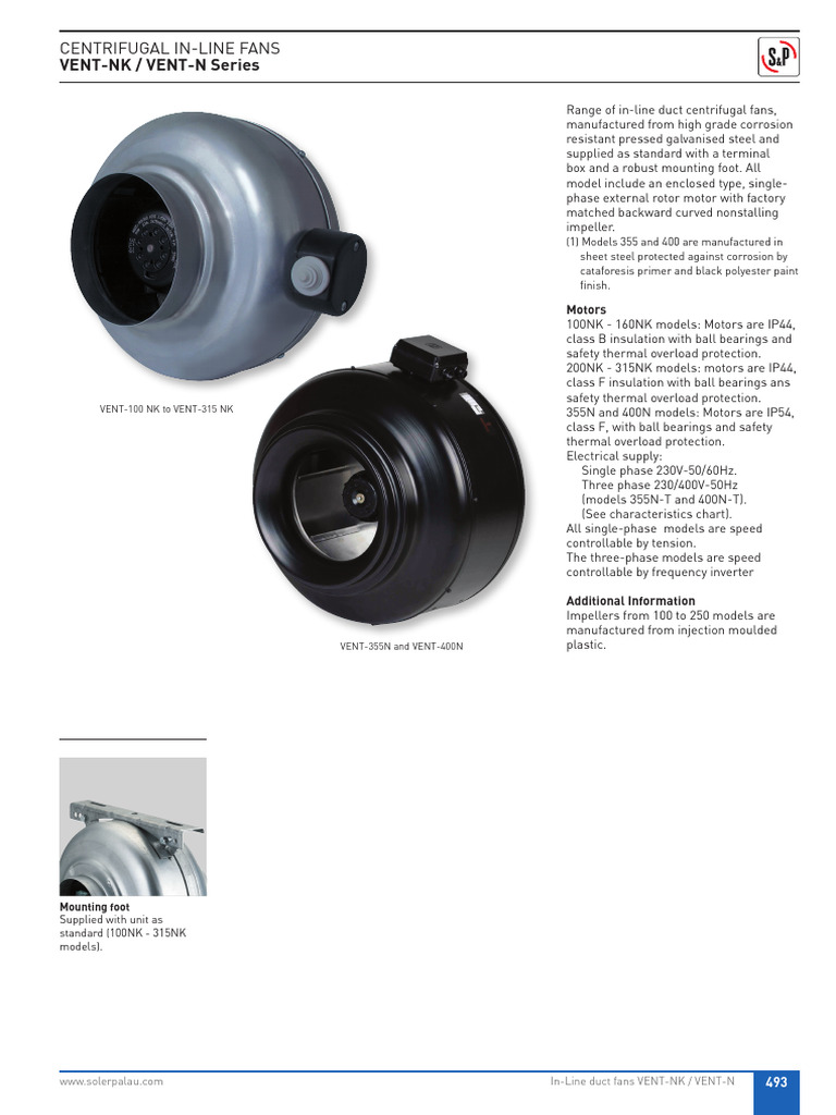 VENT-NK Series In-Line Fans Overview | PDF | Electric Motor ...