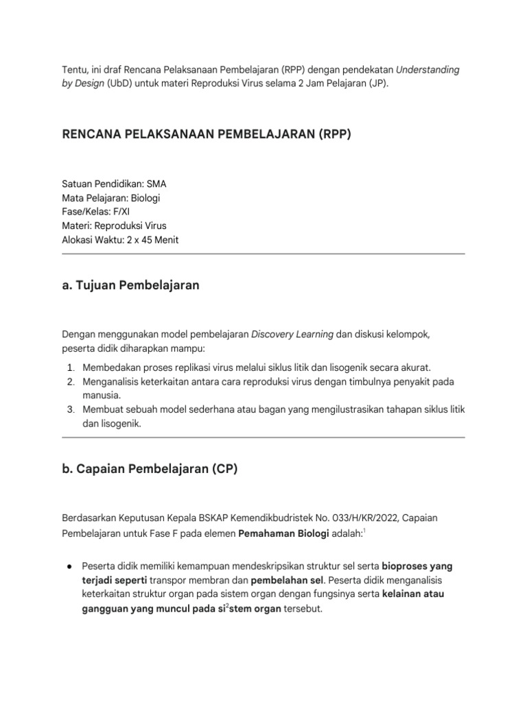 RPP Reproduksi Virus | PDF