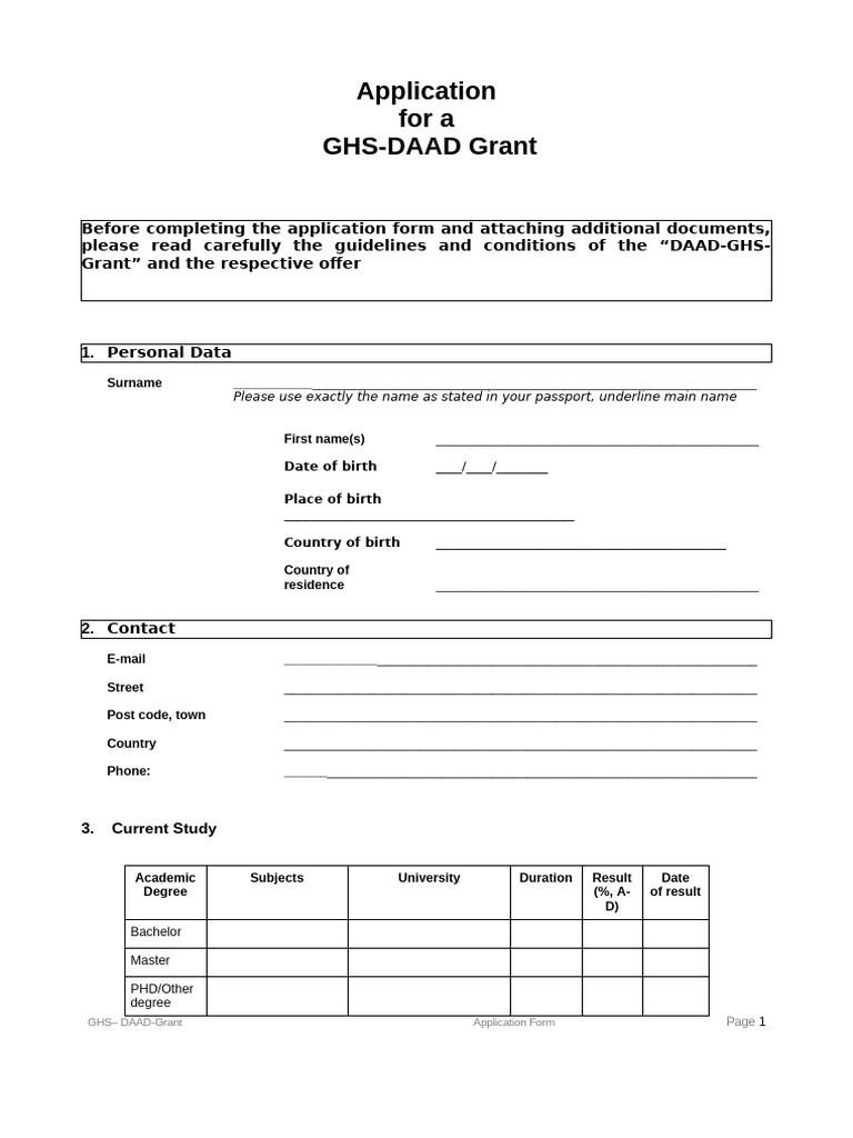 2024 DAAD GHS Language Course Application Form | PDF