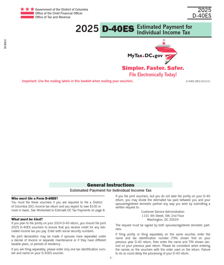 2025 DC Individual Income Tax Vouchers | PDF | Social Security Number ...