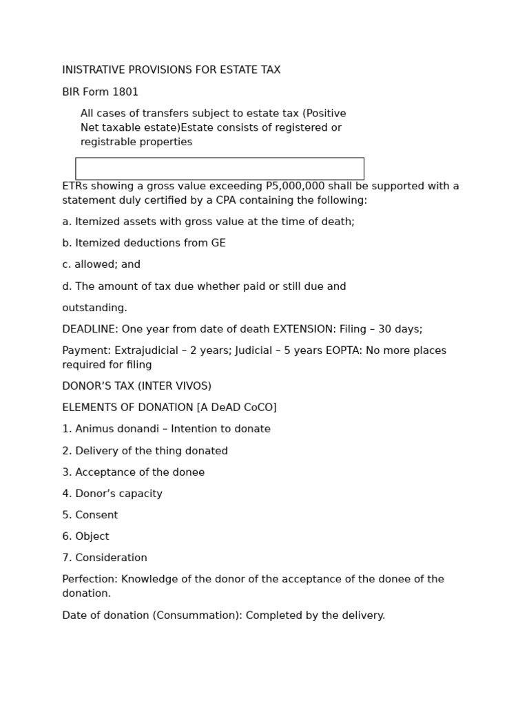 Estate Tax and Donation Guidelines | PDF | Estate Tax In The United ...