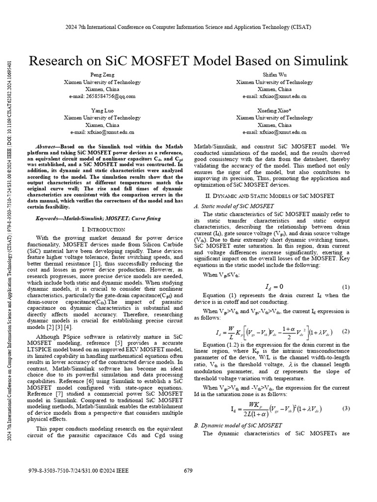 SiC MOSFET Modeling in Simulink | PDF | Field Effect Transistor | Mosfet