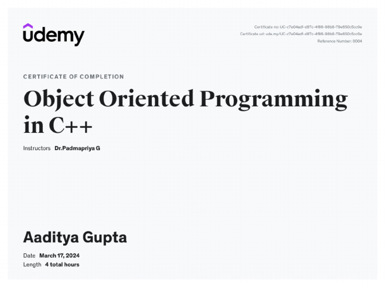 Udemy C++ Certificate | PDF