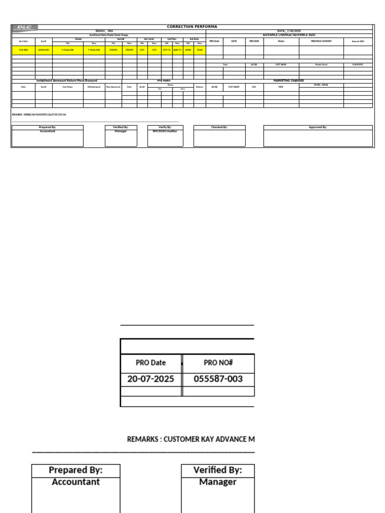 Correction Performa for Account Adjustments | PDF