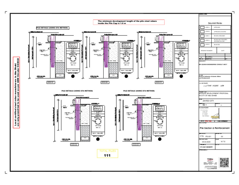 Pile Section and Reinforcement Details | PDF | Materials | Concrete