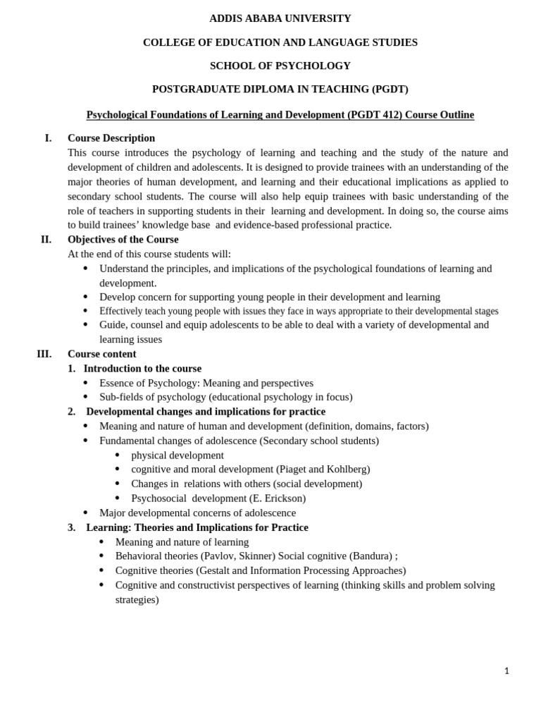 Educational Psychology Course Outline | PDF | Educational Psychology ...
