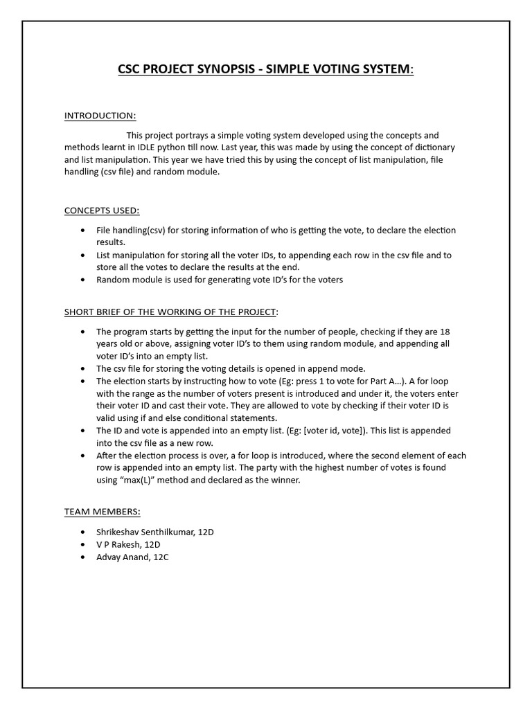 Csc Project Synopsis | PDF