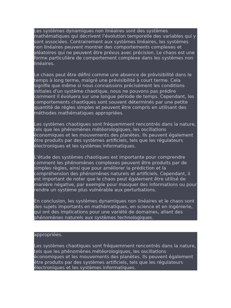 Systèmes dynamiques non linéaires et chaos | PDF