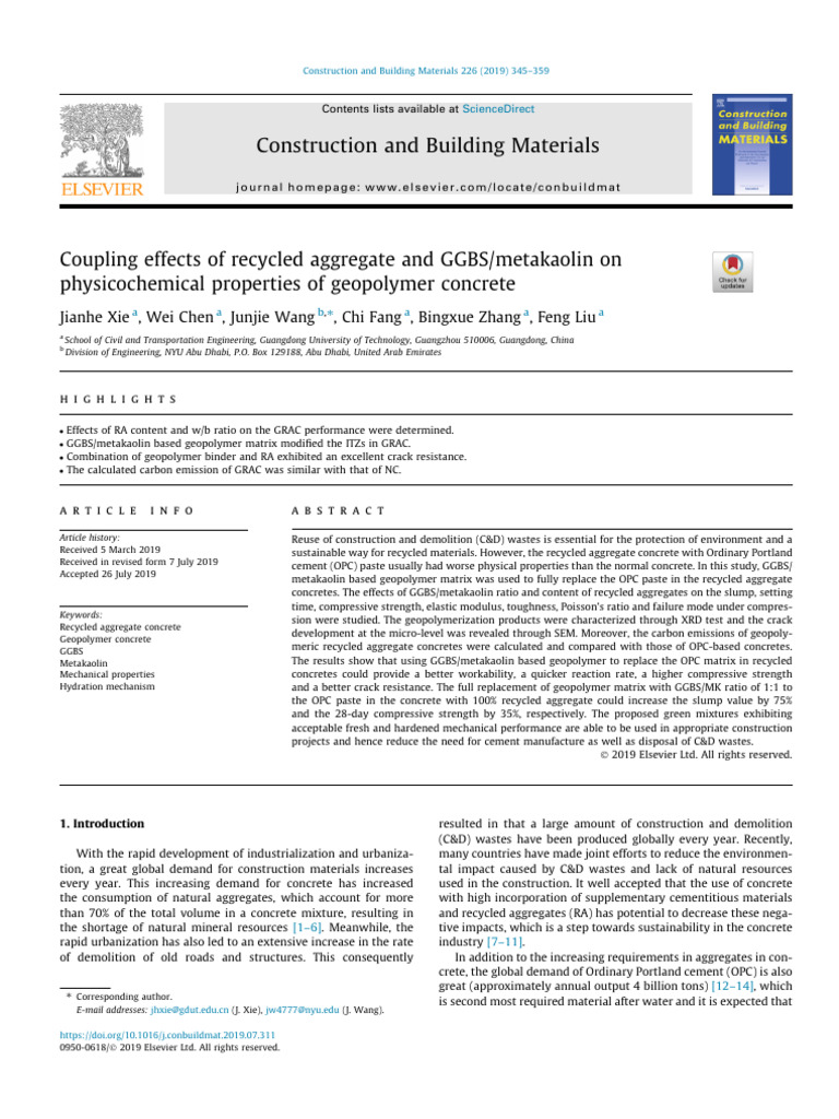 Geopolymer Concrete with Recycled Aggregates | PDF | Concrete | Cement