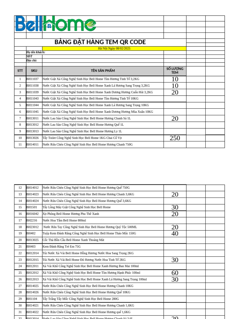 Bảng Đặt Hàng Tem SP | PDF