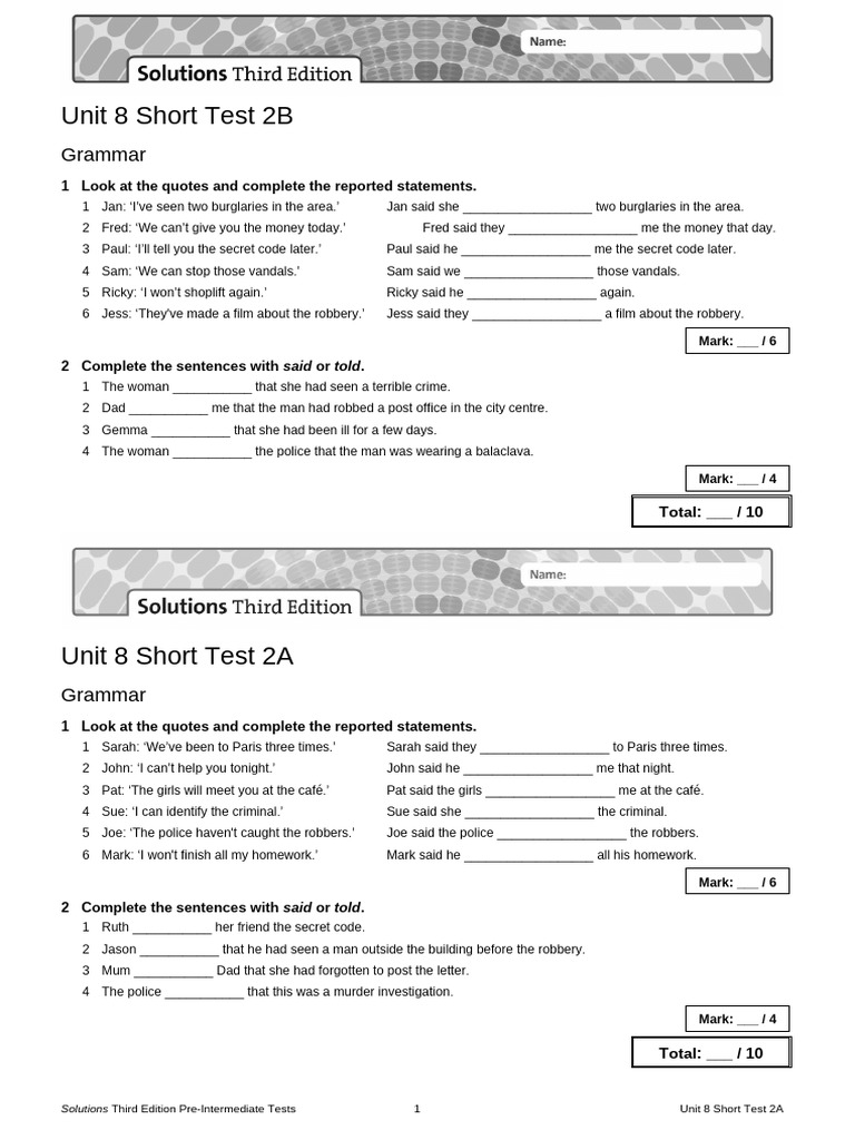 Preint U8 Short Test 2a, 2b | PDF | Crimes | Crime & Violence