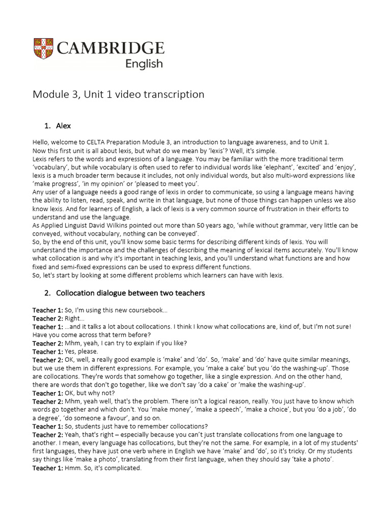 Understanding Lexis and Collocations | PDF | Vocabulary | Linguistic ...