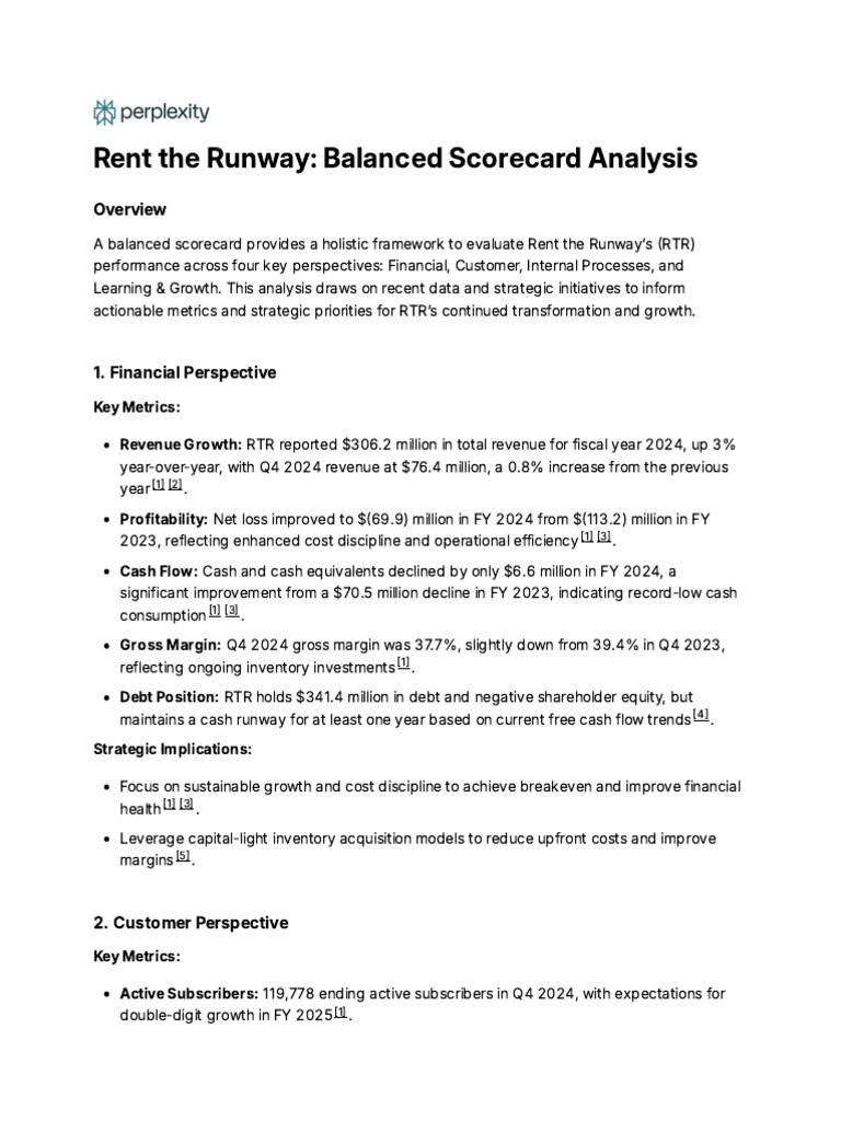 Rent the Runway_ Balanced Scorecard Analysis | PDF | Performance ...