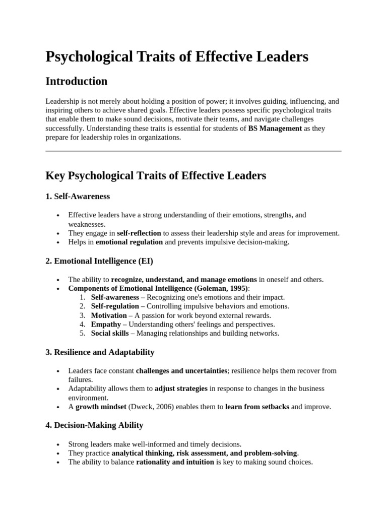 Key Traits of Effective Leaders | PDF | Leadership | Motivational