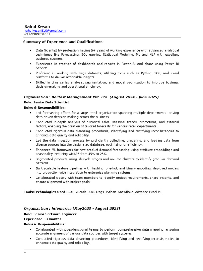 Senior Data Scientist Resume Overview | PDF | Regression Analysis ...