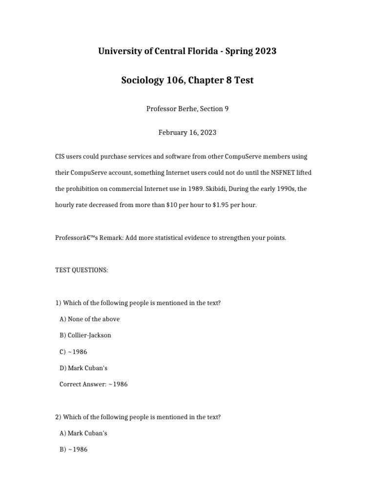 Sociology 106 Chapter 8 Test | PDF