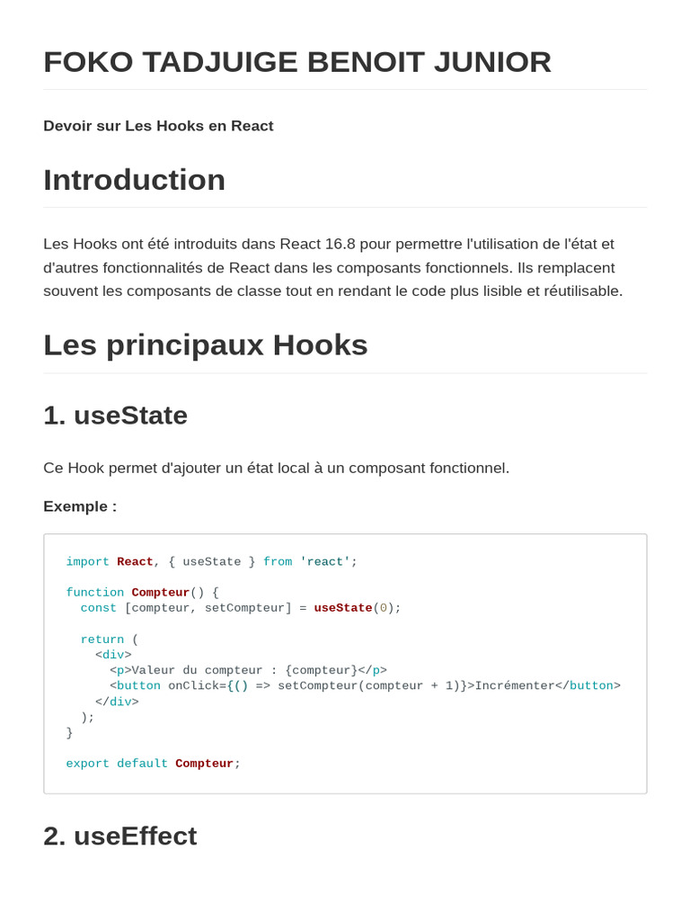 Introduction aux Hooks en React | PDF