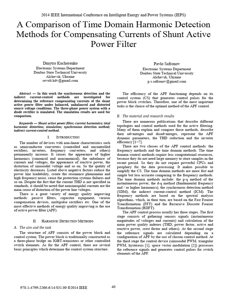 A Comparison of Time Domain Harmonic Detection Methods For Compensating ...