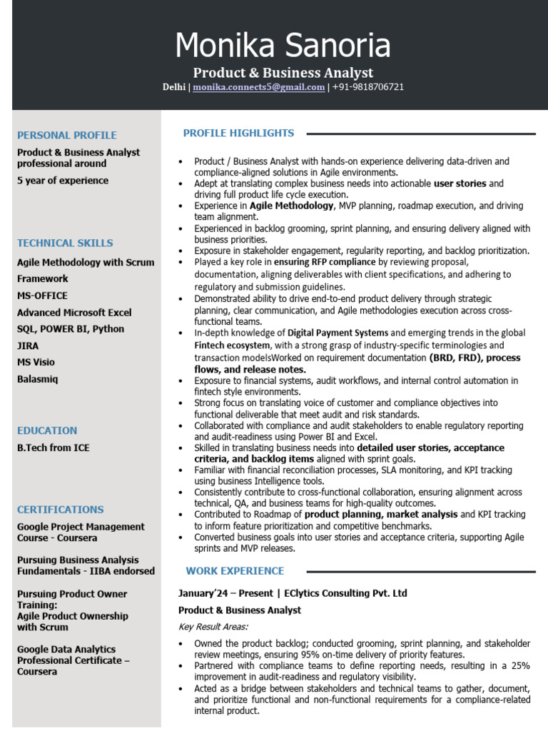 Product & Business Analyst Profile | PDF | Agile Software Development ...