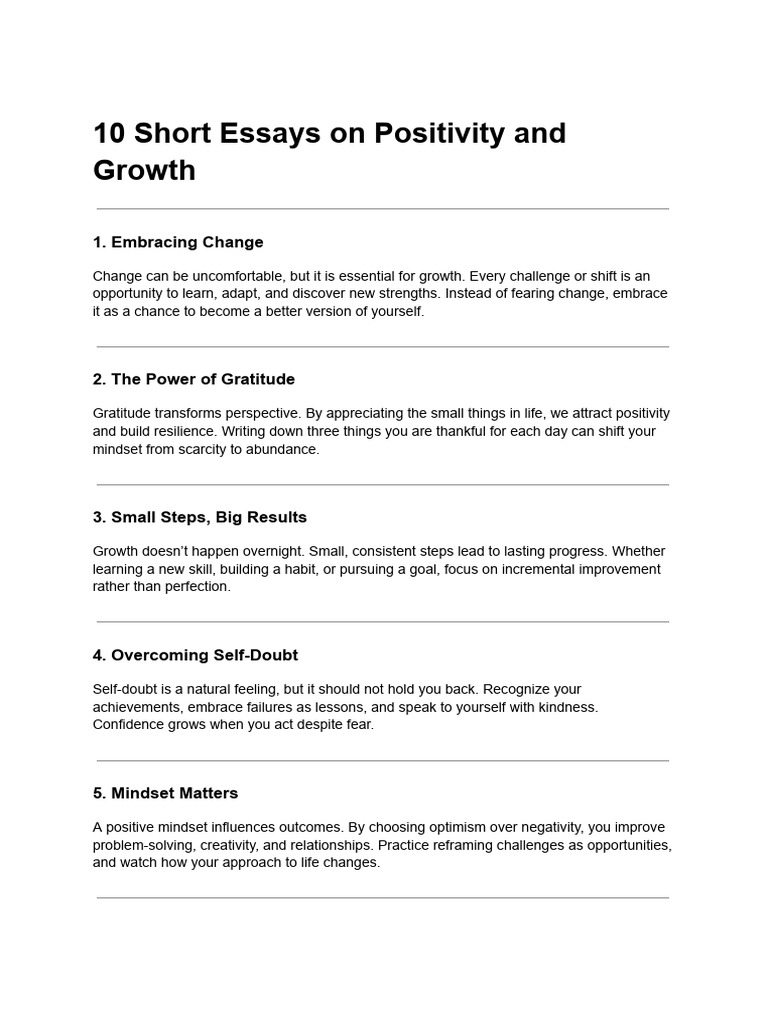 10 Short Essays On Positivity and Growth | PDF