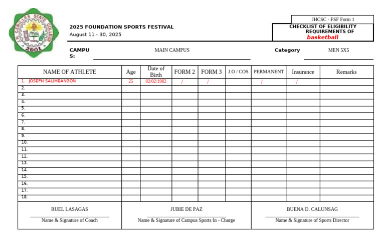 2025 Sports Festival Basketball Eligibility | PDF