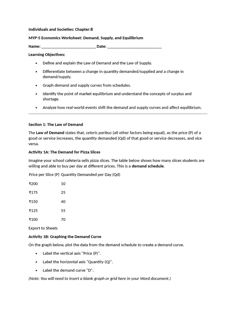 MYP-5 Economics: Demand, Supply, Equilibrium | PDF | Supply And Demand ...
