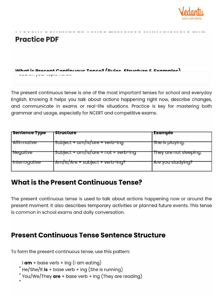Present Continuous Tense Exercises With Answers and Practice PDF | PDF