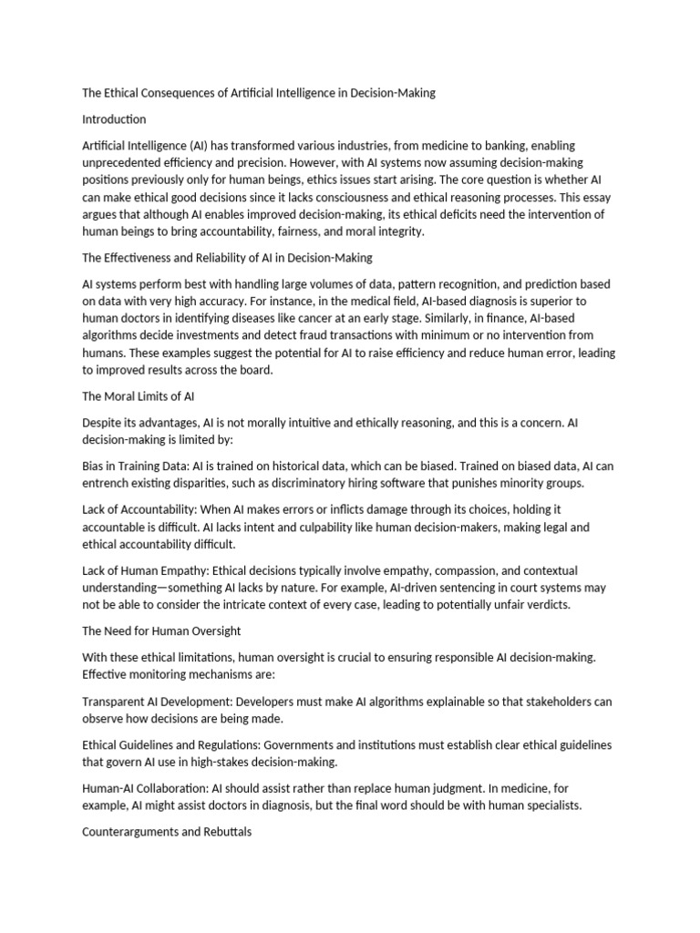The Ethical Consequences of Artificial Intelligence in Decision | PDF ...