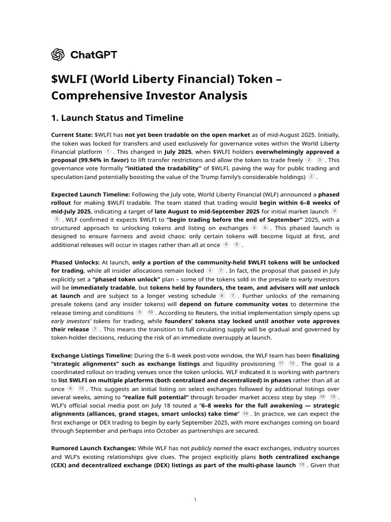 WLFI Token Launch and Tokenomics Overview | PDF | Cryptocurrency | Stocks