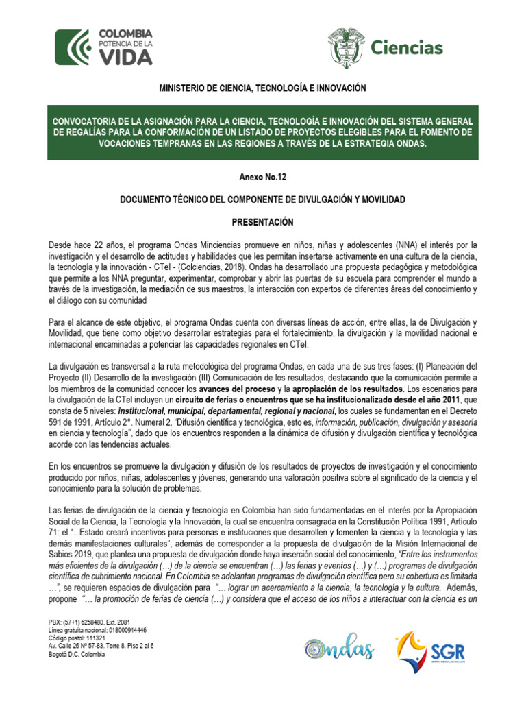 Convocatoria para Proyectos de CTeI en Ondas | PDF | Ciencia popular ...