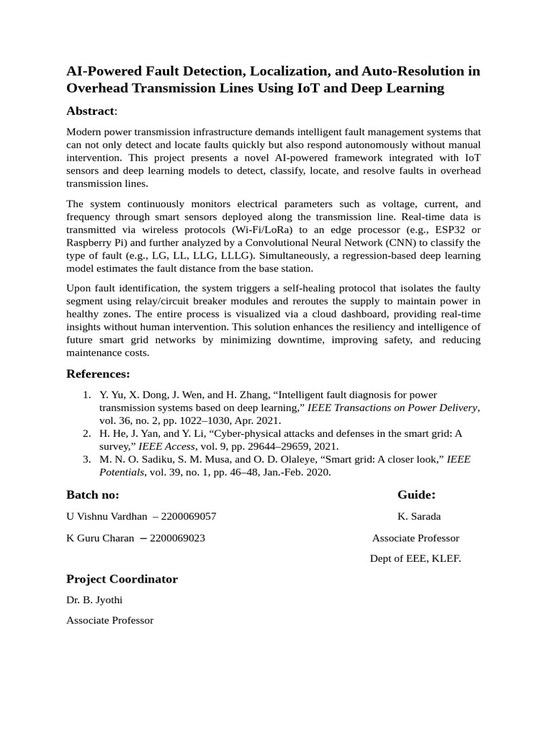 AI Fault Detection in Transmission Lines | PDF