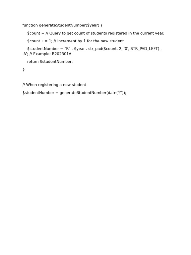 Student Number Generation Function | PDF