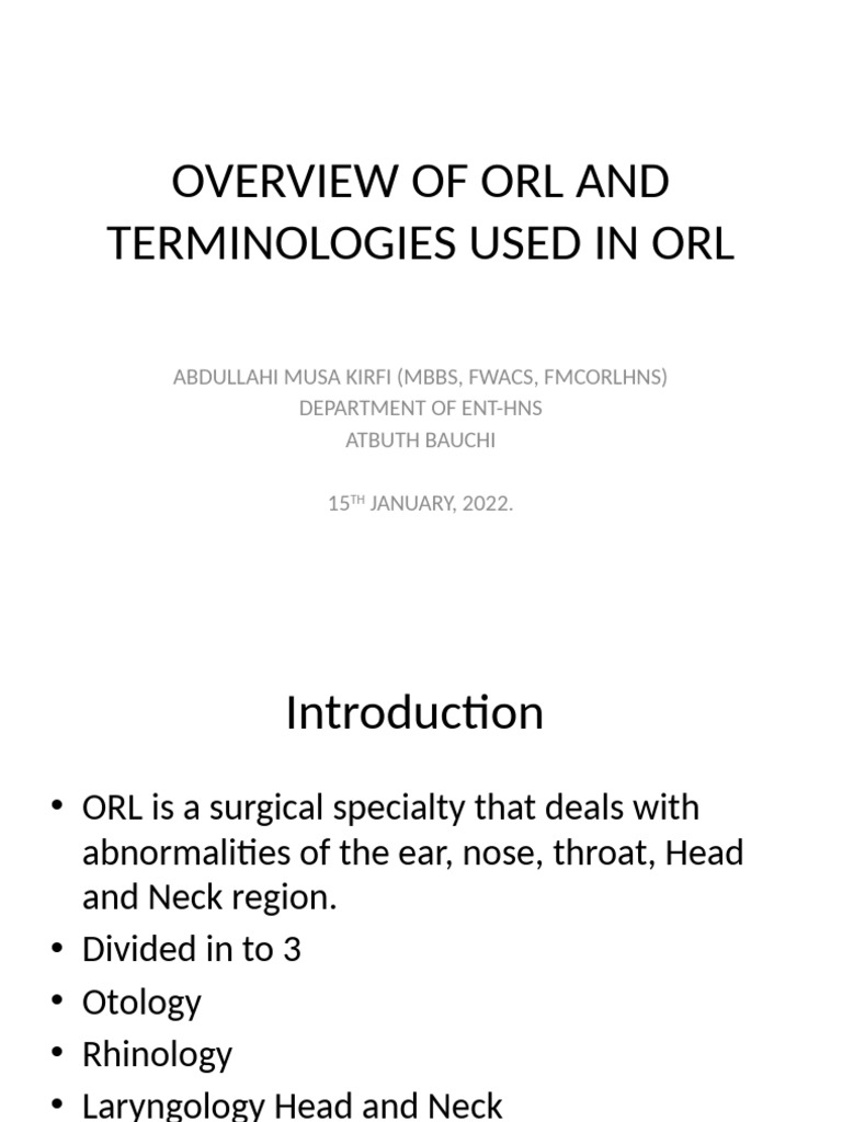 Overview of ORL Specialties and Terms | PDF | Otorhinolaryngology ...