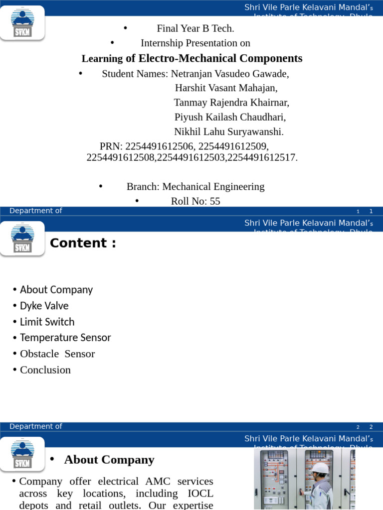 Electro-Mechanical Internship Insights | PDF | Sensor
