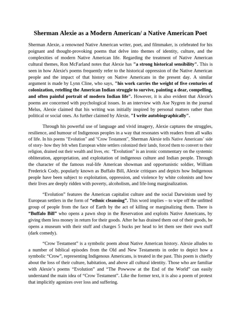 Sherman Alexie as a Modern American a Native American Poet | PDF ...
