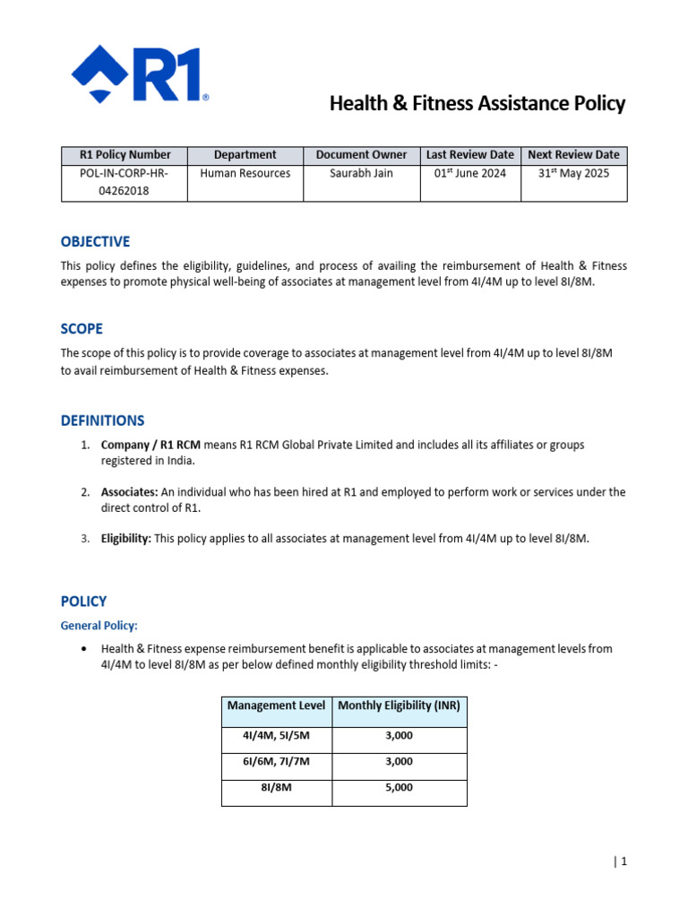 Health & Fitness Reimbursement Policy | PDF | Payments | Credit Card