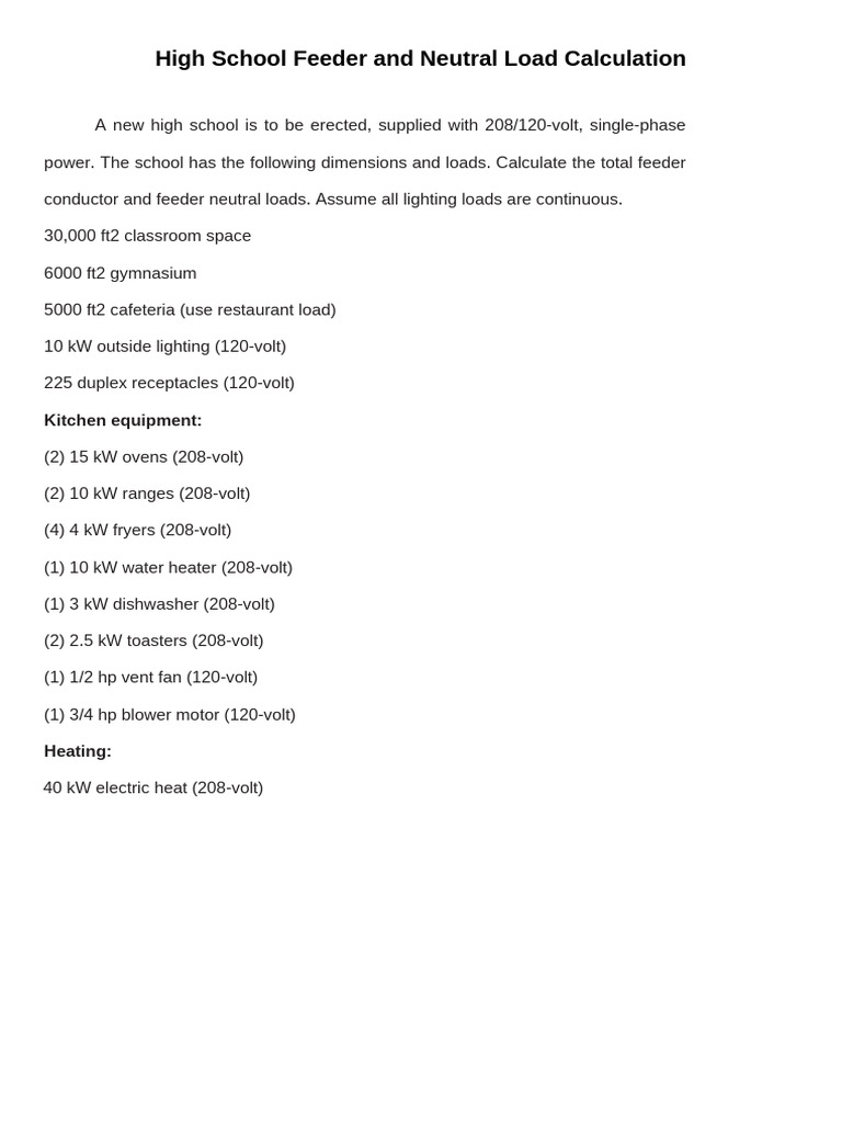 High School Load Calculation Unbalanced | PDF