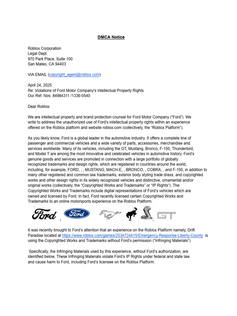 DMCA Notice | PDF | Intellectual Property | Ford Motor Company