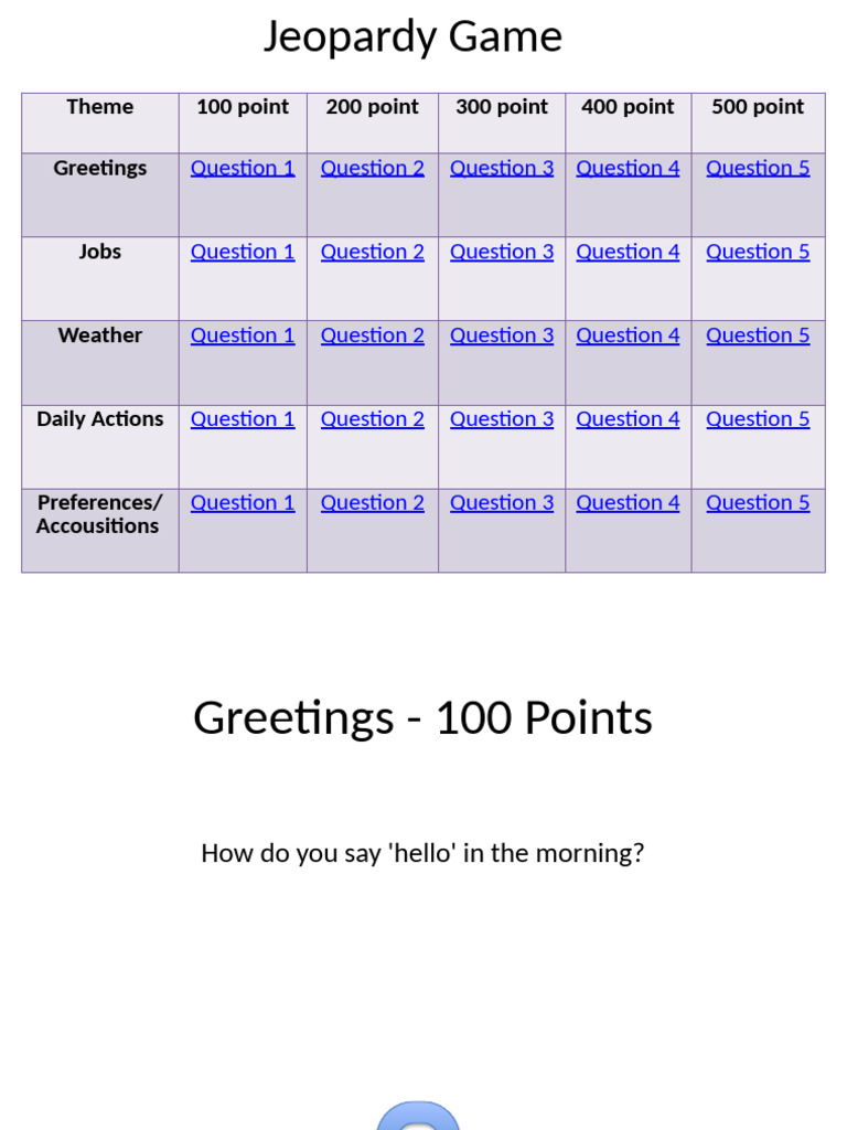 Jeopardy Game Questions by Category | PDF