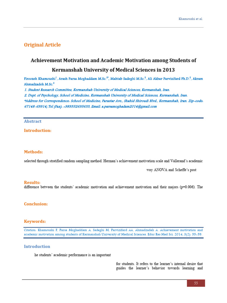 Academic Motivation in Kermanshah Students | PDF | Motivation ...