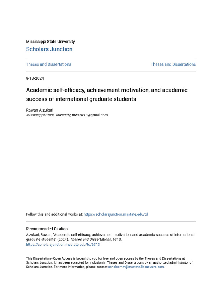Academic Success of International Students | PDF | Self Efficacy ...