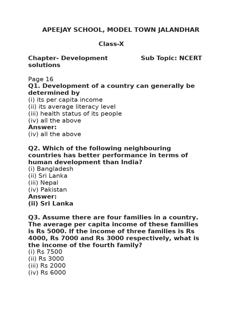 NCERT Solutions for Class 10 Development | PDF | Human Development ...