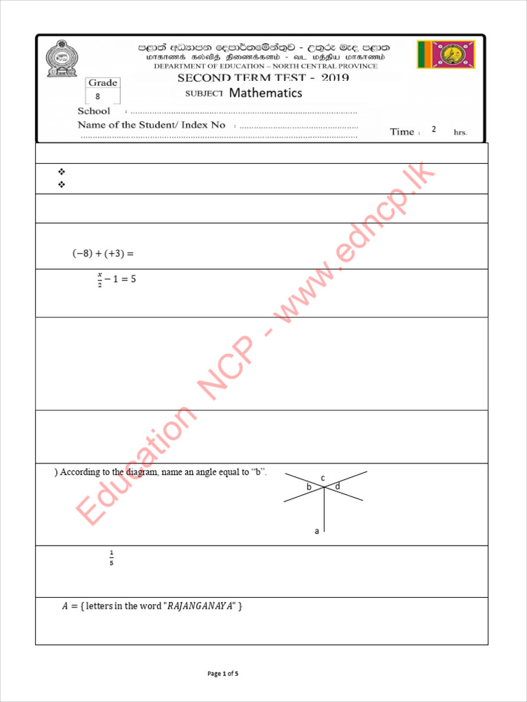 Grade 8 Maths 2nd Term Paper | PDF | Triangle | Area