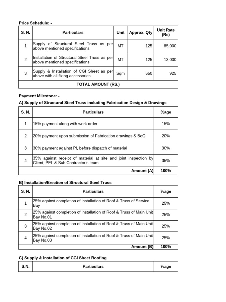 Structural Steel Truss Pricing & Payments | PDF | Structural ...